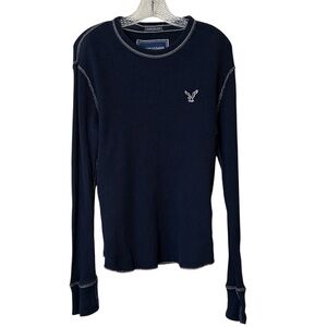 American Eagle Men’s Blue Weave Long Sleeve Tee Medium
